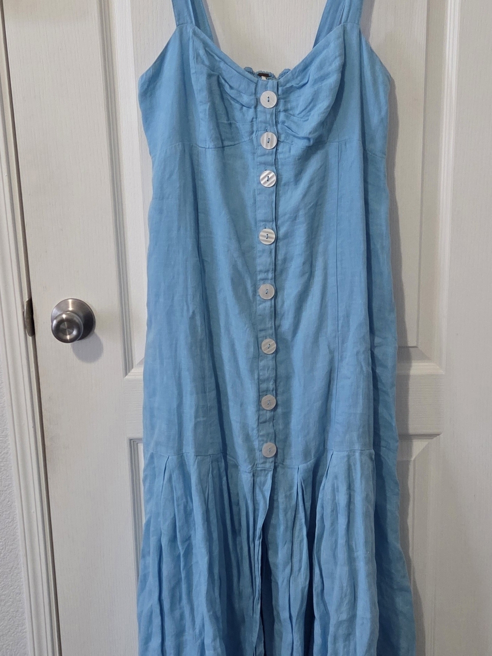 Free People Light Blue Maxi Dress with Front Buttons